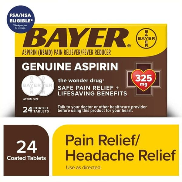 Genuine Bayer Aspirin Pain Reliever / Fever Reducer 325mg Coated Tablets