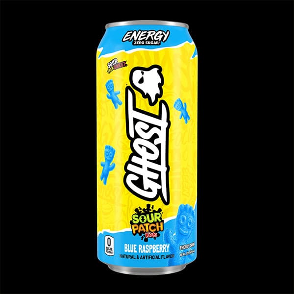 Ghost Energy Drink Zero Sugar Sour Patch Kids Blue Raspberry 16 Oz