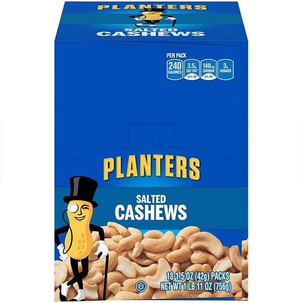 Planters Salted Cashews, 1.5 oz. Bags (18 Pack) - Individually Packed Snacks On The Go - Snacks for Adults - Quick Snacks